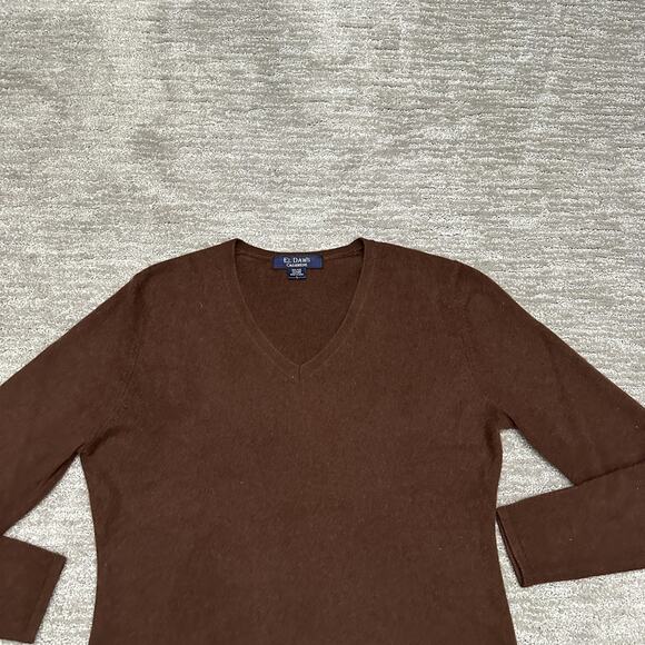 El Daws Cashmere Sweater Womens Large Brown 100% Cashmere V Neck Pullover - Picture 2 of 10